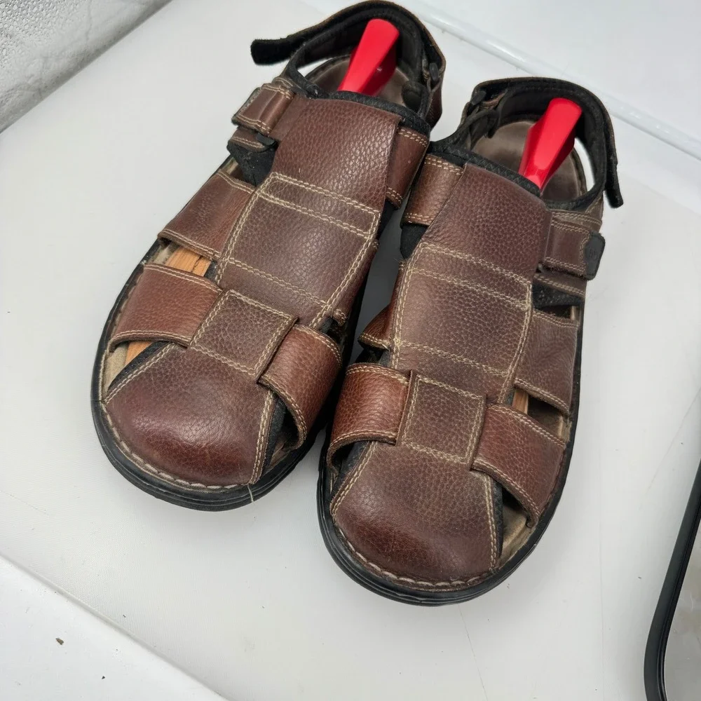Hush Puppies Sandals Men 15 EW Brown Leather Gulf Fisherman Hook And Loop Strap